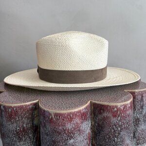 Janessa Leone Marcell Packable Fedora White with Suede Detailing